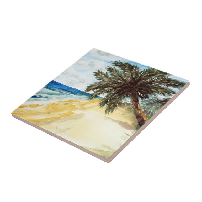Beach och Handflatan Träd Kakelplatta (Sidan)