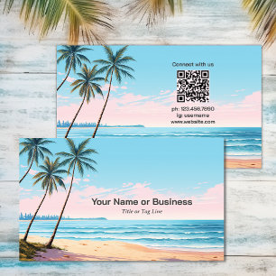 Beach och Handflatan Träd med QR-kod Tropiskt Visitkort