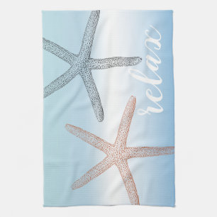 Beach Orange Blue Starfish Slappna av Kökshandduk