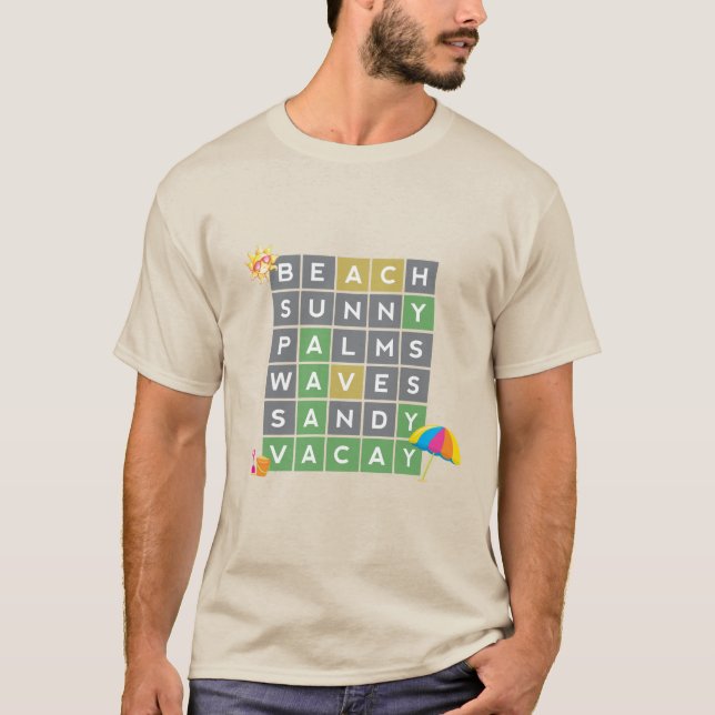 Beach Ord Art Summer Vacation Ord Puzzle T Shirt (Framsida)