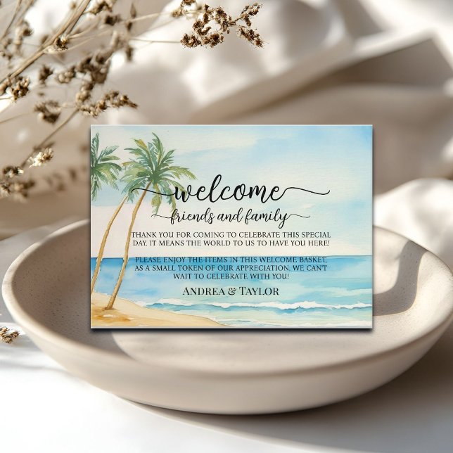 Beach Palm Tree Welcome Gift Bag Basket Place Card Tilläggskort (Skapare uppladdad)