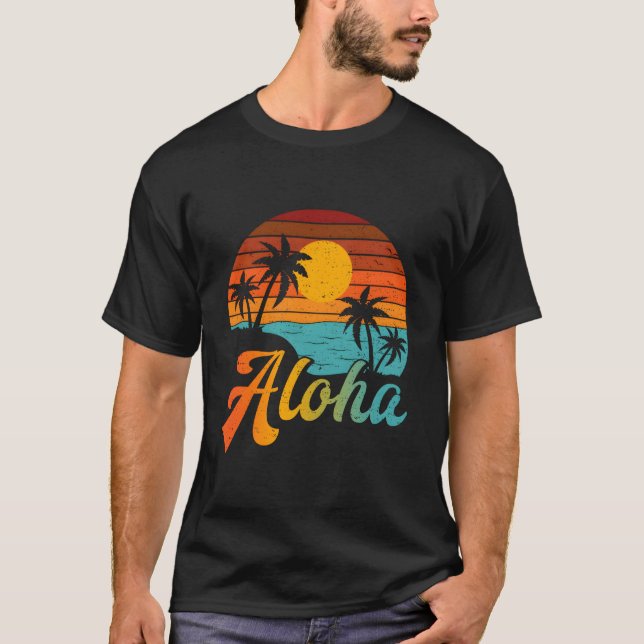 Beach Palm Trees Aloha Hawaii Family Vacation T Shirt (Framsida)