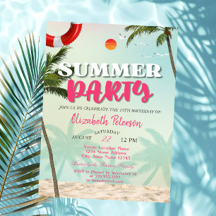Beach Palms Sommarfest Födelsedagsinbjudan Inbjudningar