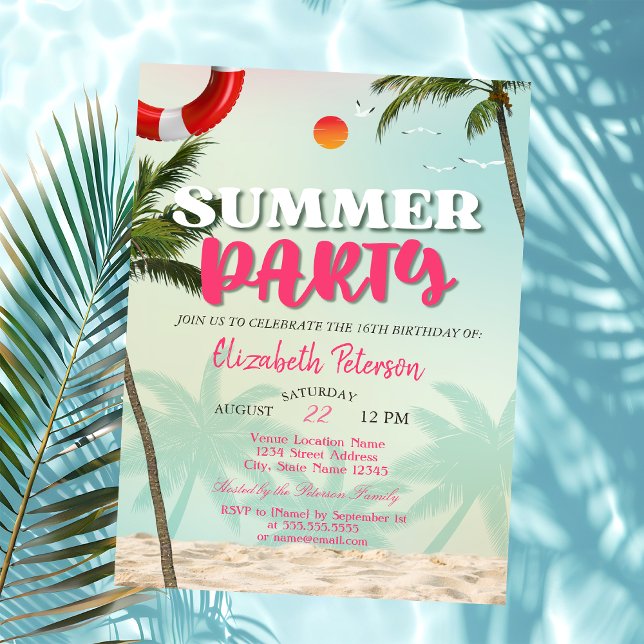 Beach Palms Sommarfest Födelsedagsinbjudan Inbjudningar (Skapare uppladdad)