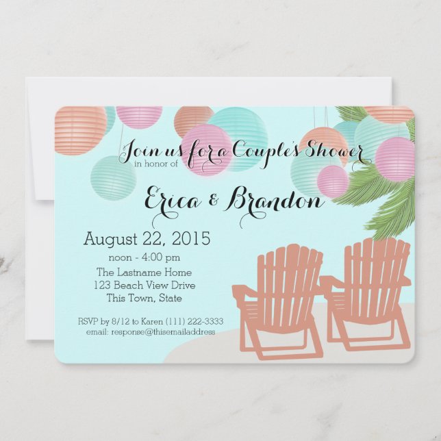 Beach Papper Lanternor Couple’s Shower Inbjudningar (Framsida)