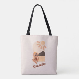 Beach Paradise Summer Retro Custom Name Tote Bag Tygkasse