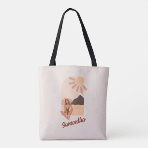 Beach Paradise Summer Retro Custom Name Tote Bag Tygkasse
