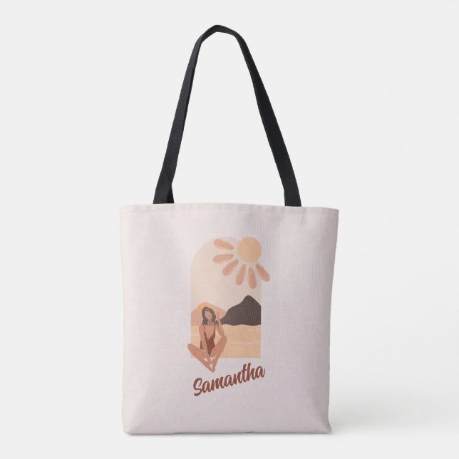 Beach Paradise Summer Retro Custom Name Tote Bag Tygkasse (Baksida)