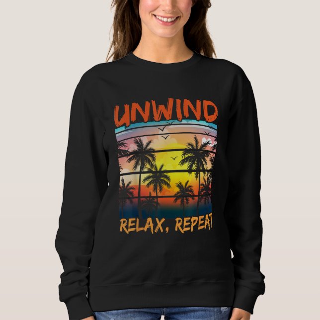 Beach Paradise Unwind Relax Repeat Sunset Hawaiian T Shirt (Framsida)