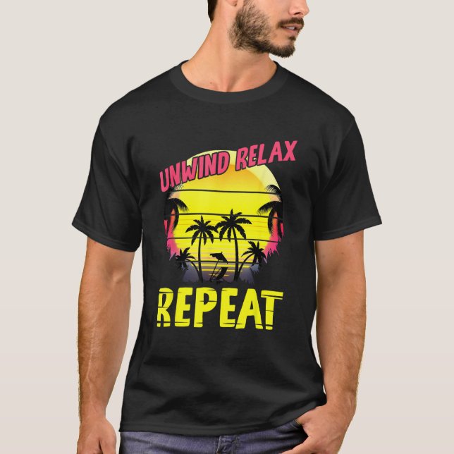 Beach Paradise Unwind Relax Repeat Sunset Hawaiian T Shirt (Framsida)