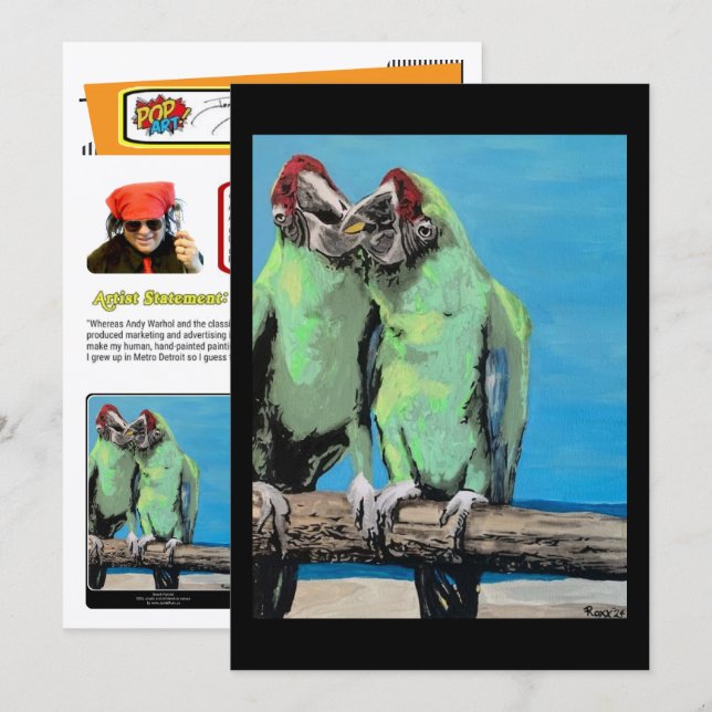 ‘Beach Parrots’ Målning på en Liten Skalig Tryck  Inbjudningar (Fram/baksida)