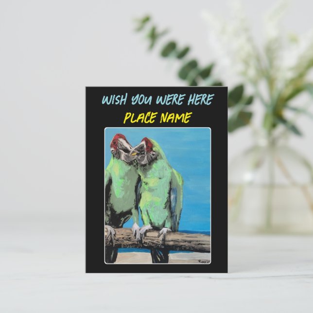 "Beach Parrots"-målning på en Vykort (Stående Fram)