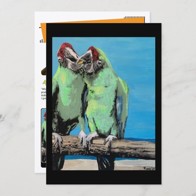 ‘Beach Parrots’ Painting on a Small-Scale Print  Inbjudningar (Fram/baksida)