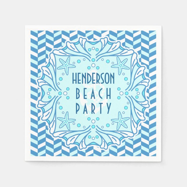 Beach Party Art Deco Snäcka och Herringbone Anpass Pappersservett (Framsidan)