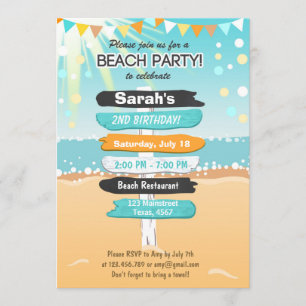 Beach Party Beach-födelsedagsinbjudan Inbjudningar