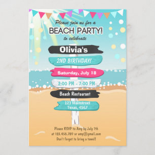 Beach Party Beach-födelsedagsinbjudan Inbjudningar