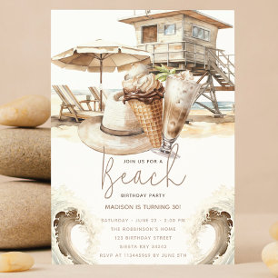 Beach Party Birthday Pastel Sand Inbjudningar
