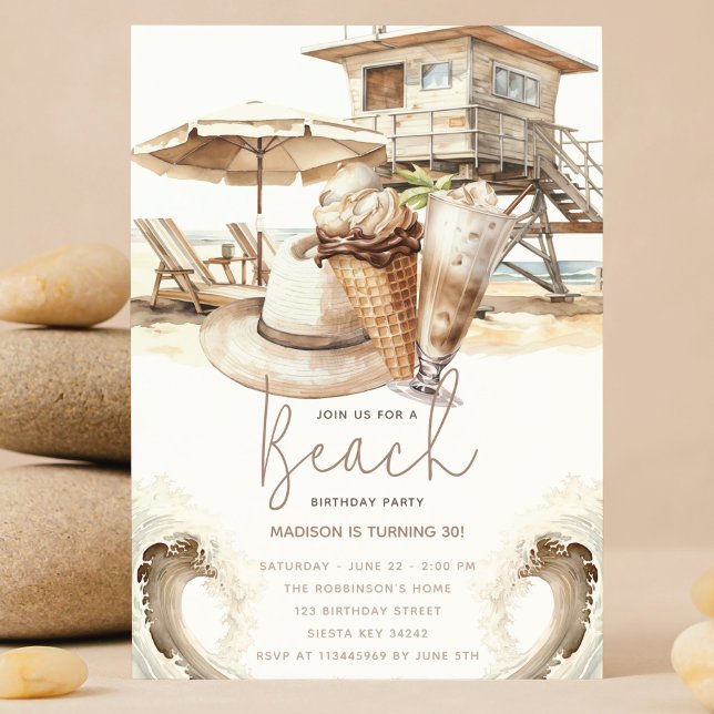 Beach Party Birthday Pastel Sand Inbjudningar (Skapare uppladdad)
