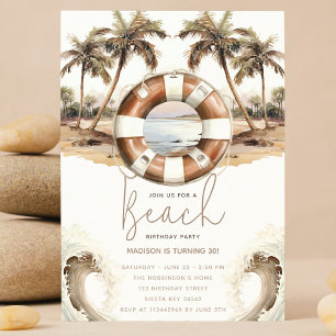 Beach Party Birthday Pastel Sand ring buoy Inbjudningar