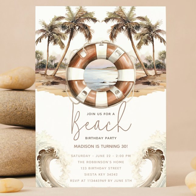 Beach Party Birthday Pastel Sand ring buoy Inbjudningar (Skapare uppladdad)