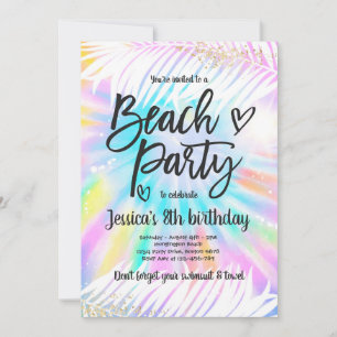 Beach Party Birthday Rosa Tie Dye Girl Beach Party Inbjudningar