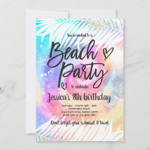 Beach Party Birthday Rosa Tie Dye Girl Beach Party Inbjudningar