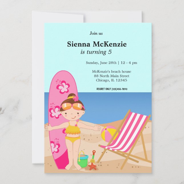 Beach Party (flicka) Inbjudningar (Framsida)