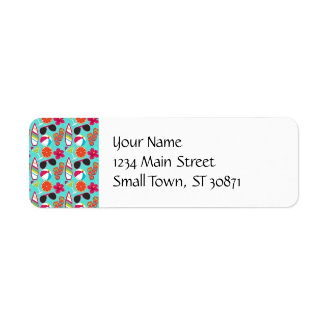 Beach Party Flinflip flops Sunglass Beach Boll Tea Returadress Etikett (Framsidan)