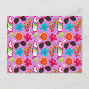 Beach Party Flinflip flops Sunglass Beachball Lila Vykort