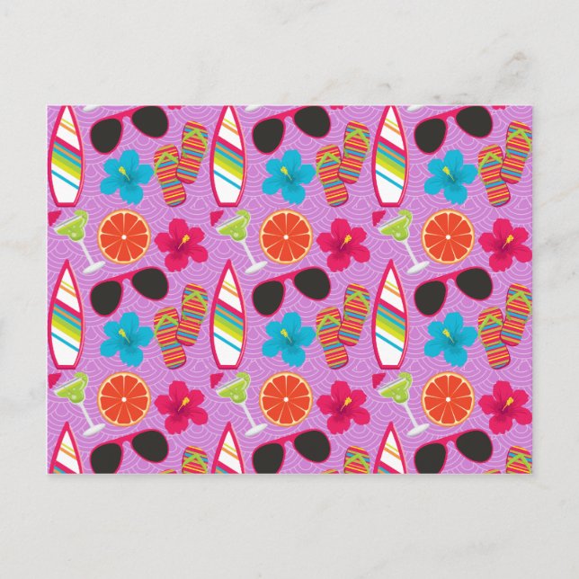Beach Party Flinflip flops Sunglass Beachball Lila Vykort (Framsida)