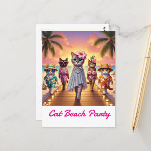 Beach party för Cat lovers Hawaii themed Vykort