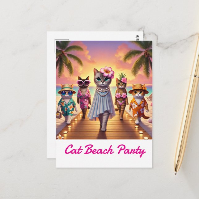 Beach party för Cat lovers Hawaii themed Vykort (Fram/Back In Situ)