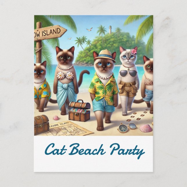 Beach party för Cat lovers Hawaii themed Vykort (Framsida)