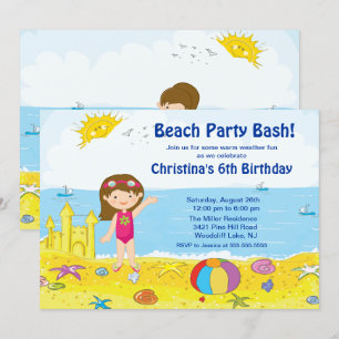 Beach Party Girl Swimming Birthday Inbjudan