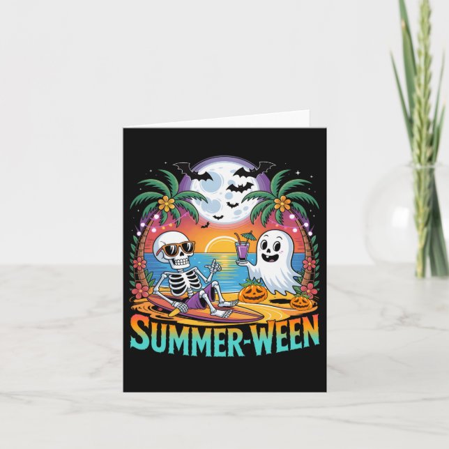 Beach Party Halloween Vibes Summerween Skeleton Gh Kort (Framsida)