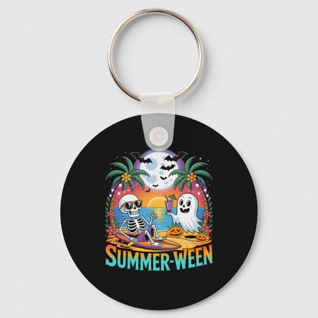 Beach Party Halloween Vibes Summerween Skeleton Gh Nyckelring (Framsida)