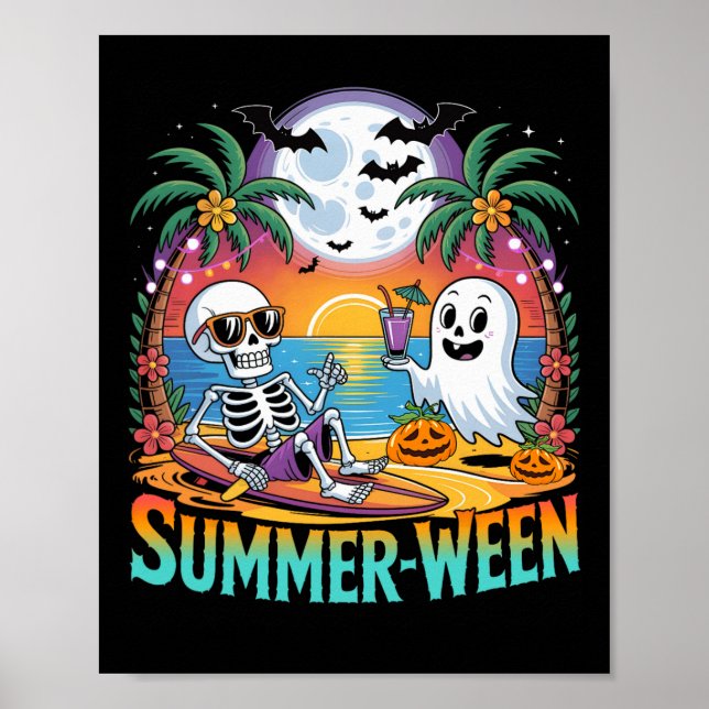 Beach Party Halloween Vibes Summerween Skeleton Gh Poster (Framsidan)