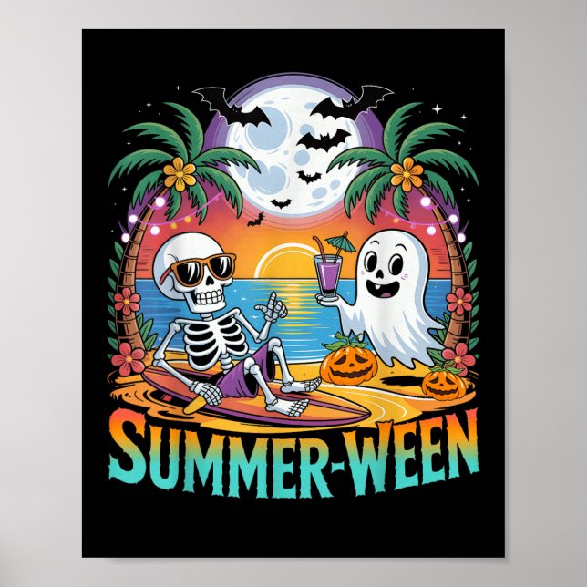 Beach Party Halloween Vibes Summerween Skeleton Gh Poster (Framsidan)