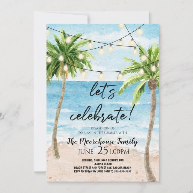 Beach Party-inbjudan Inbjudningar (Framsida)