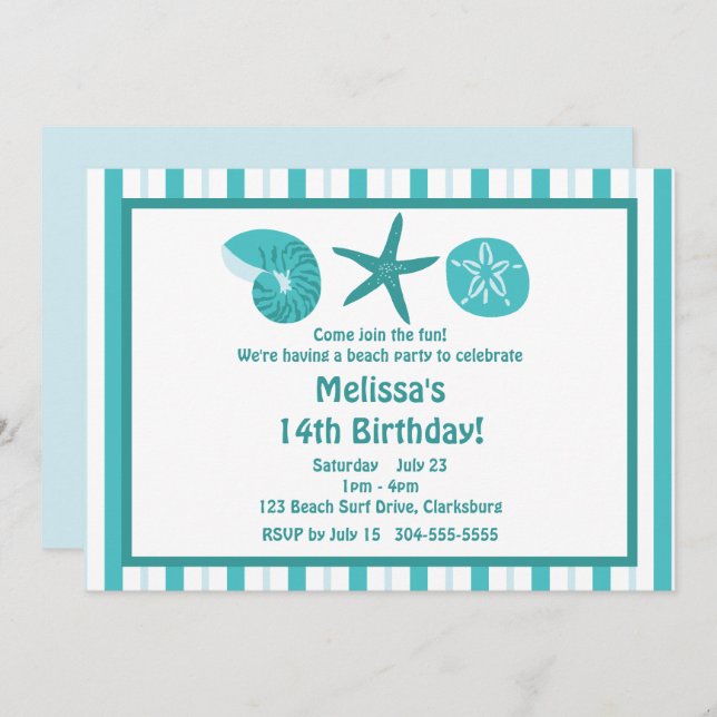 Beach Party Inbjudningar (Fram/baksida)