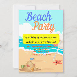 Beach Party med en sandslott och en Starfish Party Inbjudningar