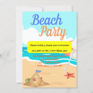Beach Party med en sandslott och en Starfish Party Inbjudningar
