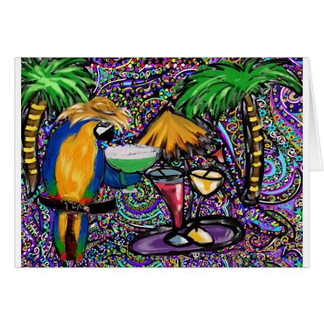 Beach Party Parrot Hälsningskort (Framsidan Horizontal)