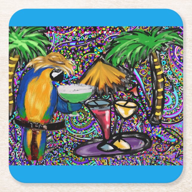 Beach Party Parrot Underlägg Papper Kvadrat (Framsidan)