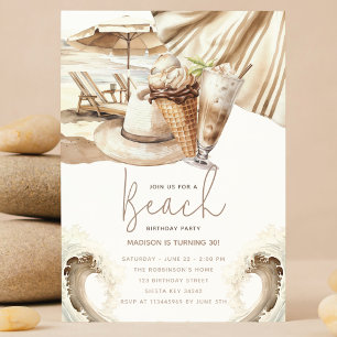 Beach Party Pastel Sand Birthday Inbjudningar