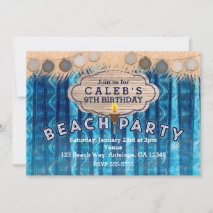 BEACH PARTY Retro Blå Vågor Födelsedagsinbjudninga Inbjudningar