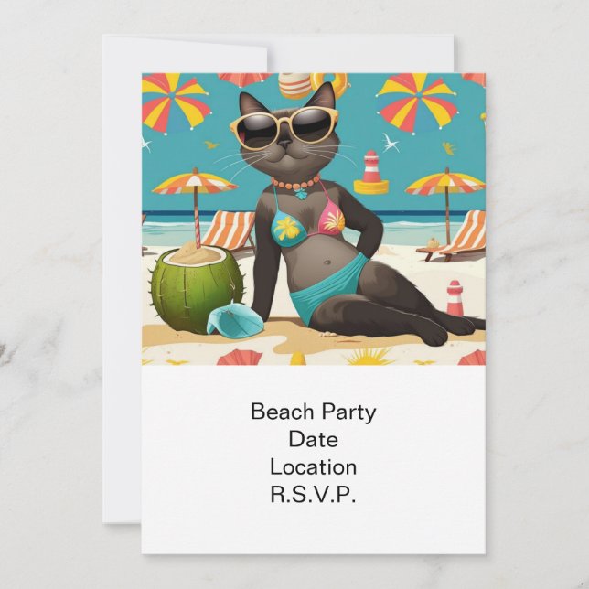 Beach Party Siamese Cat Beach Tropical Summer Inbjudningar (Framsida)