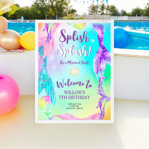 Beach party sjöjungfru svan Barns födelsedag välko Poster