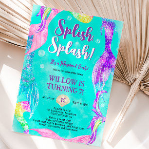 Beach party sjöjungfru svan hav Barns födelsedag Inbjudningar