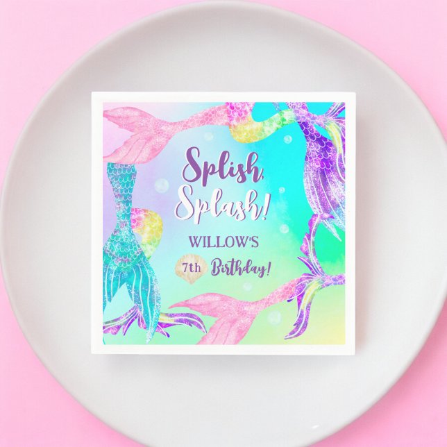 Beach party sjöjungfru svan hav Barns födelsedag Pappersservett (Beach party mermaid tails ocean Kids birthday Napkins)